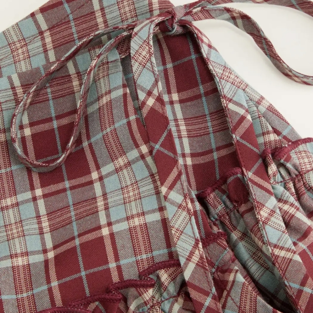 Cider Mid Rise Tartan Lettuce Trim Wrap Skirt Burgundy NWT Size Large - Picture 5 of 8